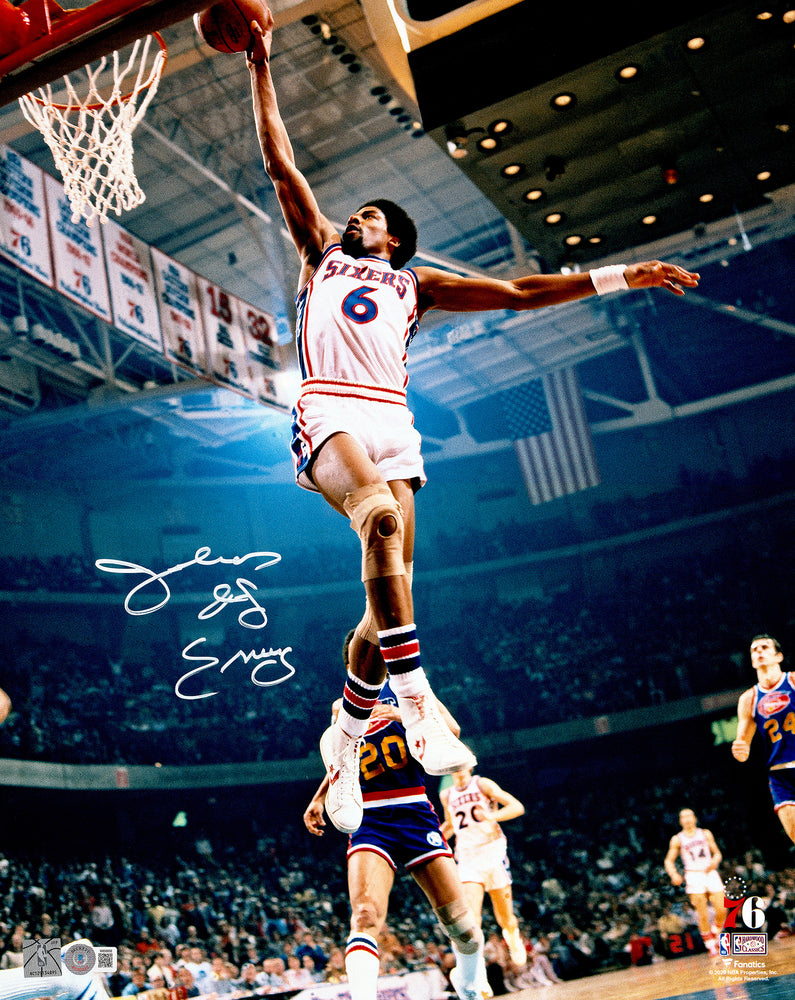 Julius "Dr. J" Erving Autographed 16x20 Photo Philadelphia 76ers Beckett BAS Witness
