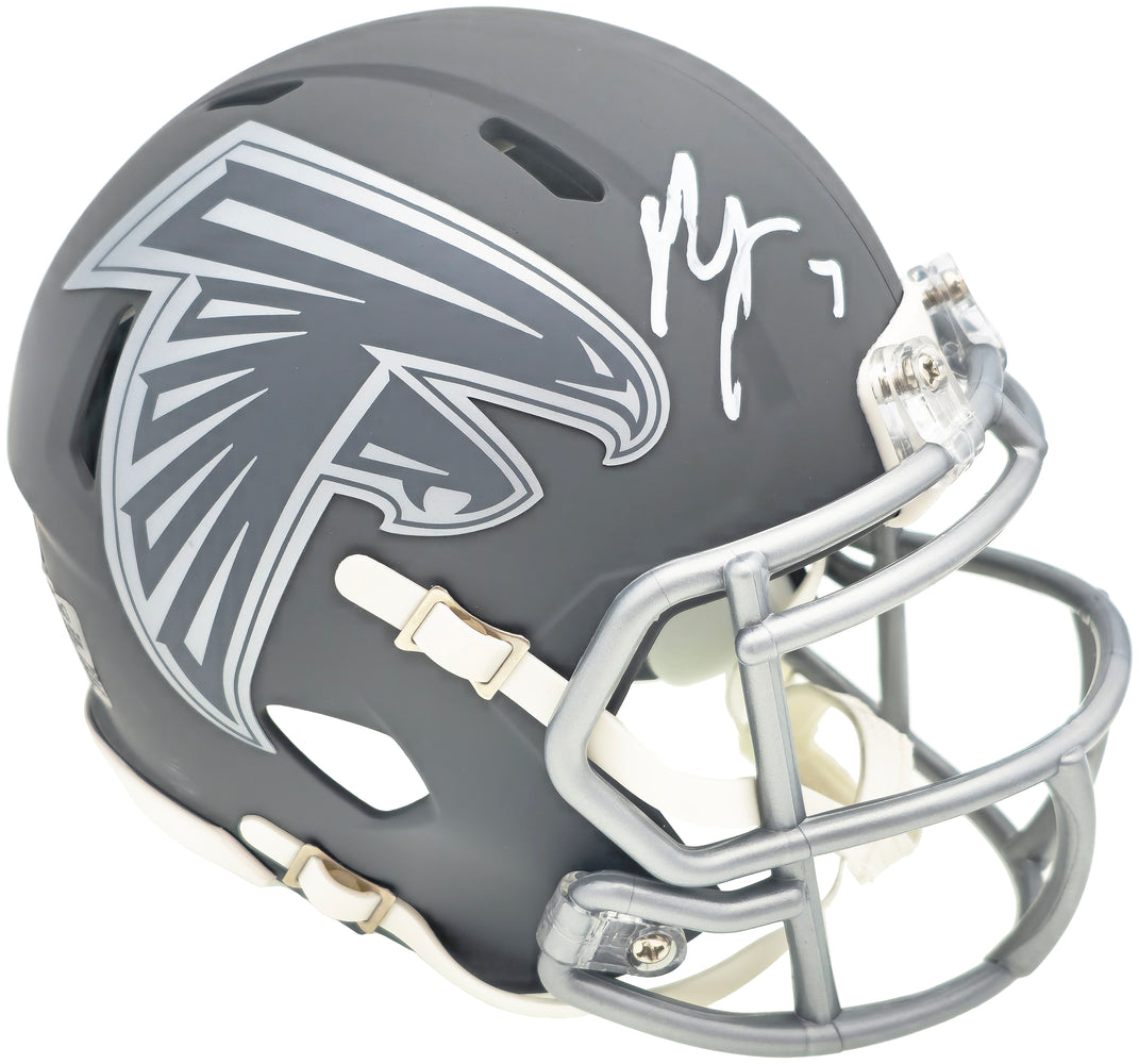 Bijan Robinson Autographed Atlanta Falcons Slate Gray Speed Mini Helmet Beckett BAS Witness