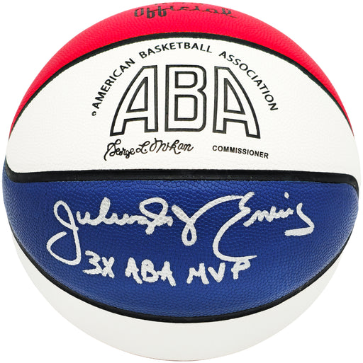 Julius "Dr. J" Erving Autographed Official ABA Logo Red, White & Blue Basketball Philadelphia 76ers "3x ABA MVP" Beckett BAS Witness