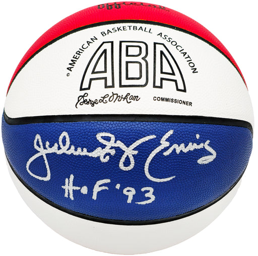Julius "Dr. J" Erving Autographed Official ABA Logo Red, White & Blue Basketball Philadelphia 76ers "HOF 93" Beckett BAS Witness