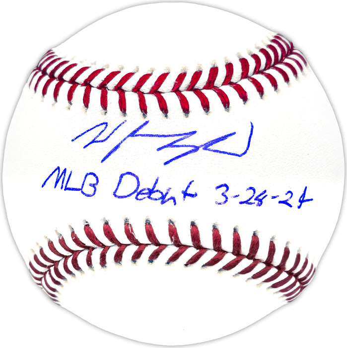 Wyatt Langford Autographed Official MLB Baseball Texas Rangers "MLB Debut 3-28-24" Fanatics and MLB Holo