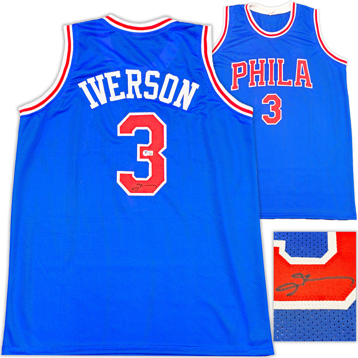 Philadelphia 76ers Allen Iverson Autographed Blue Jersey Beckett BAS Witness
