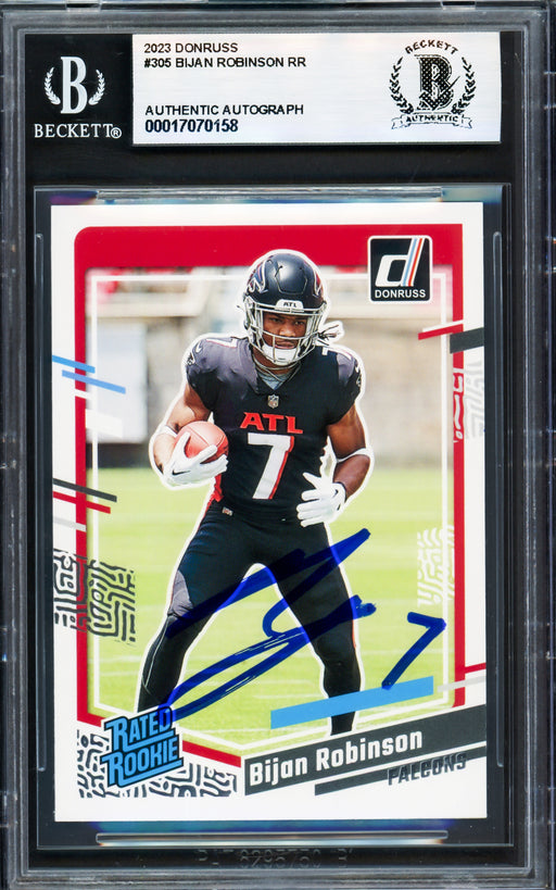 Bijan Robinson Autographed 2023 Donruss Rated Rookie Card #305 Atlanta Falcons Beckett BAS