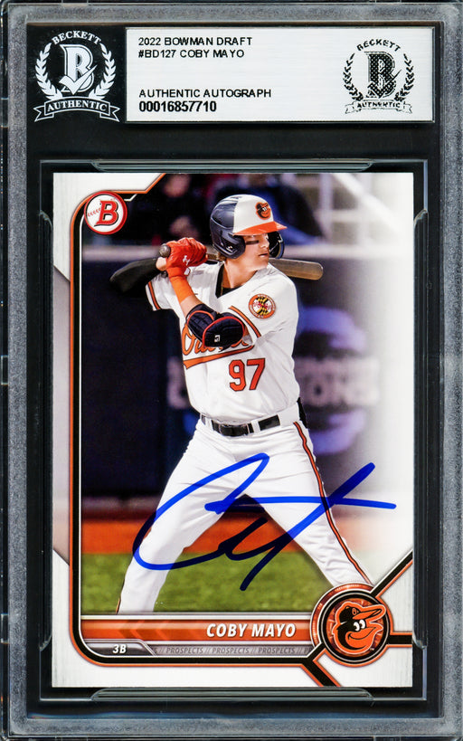 Coby Mayo Autographed 2022 Bowman Draft Rookie Card #BD127 Baltimore Orioles Beckett BAS