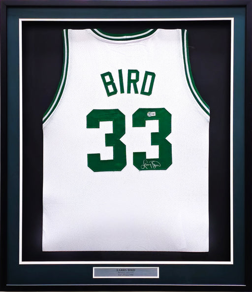 Boston Celtics Larry Bird Autographed Framed White Jersey Beckett BAS