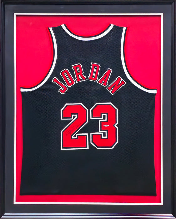 Chicago Bulls Michael Jordan Autographed Framed Black Nike Jersey UDA Holo #BAE60075