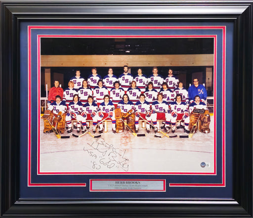 Herb Brooks Autographed Framed 16x20 Photo 1980 Team USA Hockey Team "Best Wishes USA Gold '80" Beckett BAS #AC76454