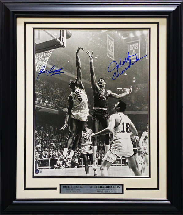 Wilt Chamberlain & Bill Russell Autographed Framed 16x20 Photo Auto Grade Gem Mint 10 Beckett BAS #AC85181