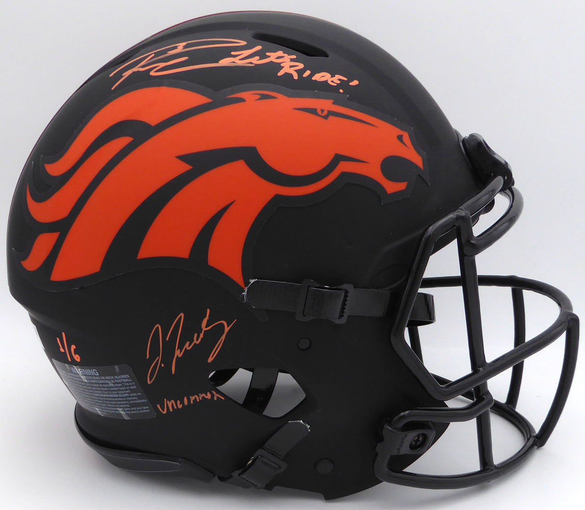 Russell Wilson & Jerry Jeudy Autographed Black Eclipse Full Size Authentic Helmet Denver Broncos "Let's Ride & Uncommon" LE #1/6 Fanatics Holo #QL84418428