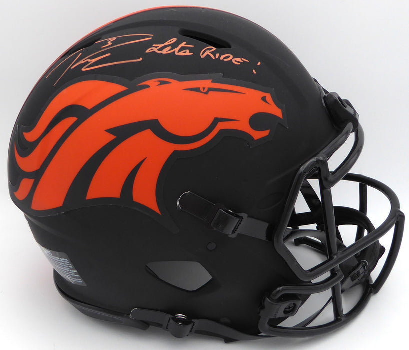 Russell Wilson Autographed Black Eclipse Full Size Authentic Helmet Denver Broncos "Let's Ride" Fanatics Holo #DQ16478409