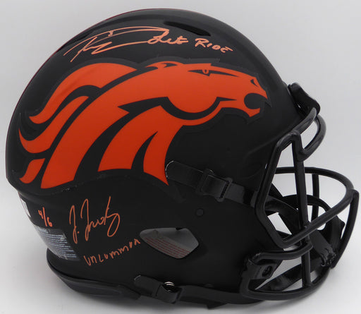 Russell Wilson & Jerry Jeudy Autographed Black Eclipse Full Size Authentic Helmet Denver Broncos "Let's Ride & Uncommon" LE #4/6 Fanatics Holo #DQ16478304