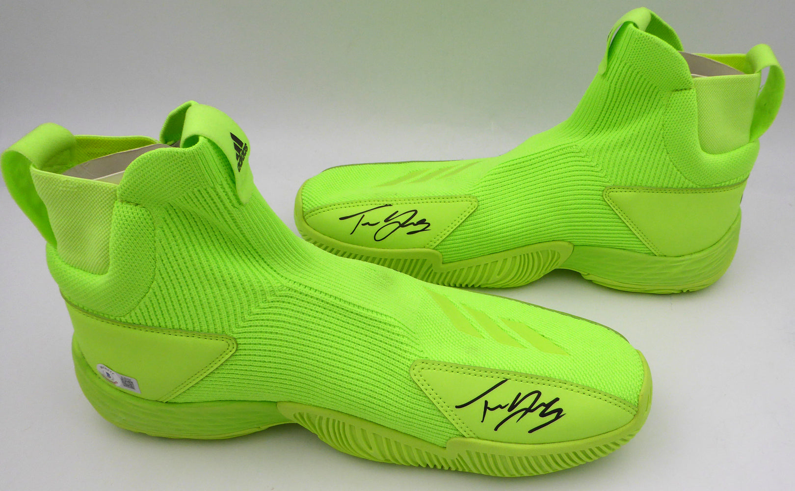 Trae Young Autographed Green Adidas Shoe Atlanta Hawks Light Strike Size 12 Beckett BAS QR #BL93434