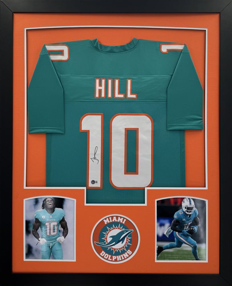 Tyreek Hill Signed Miami Teal Custom Suede Matte Framed Football Jersey