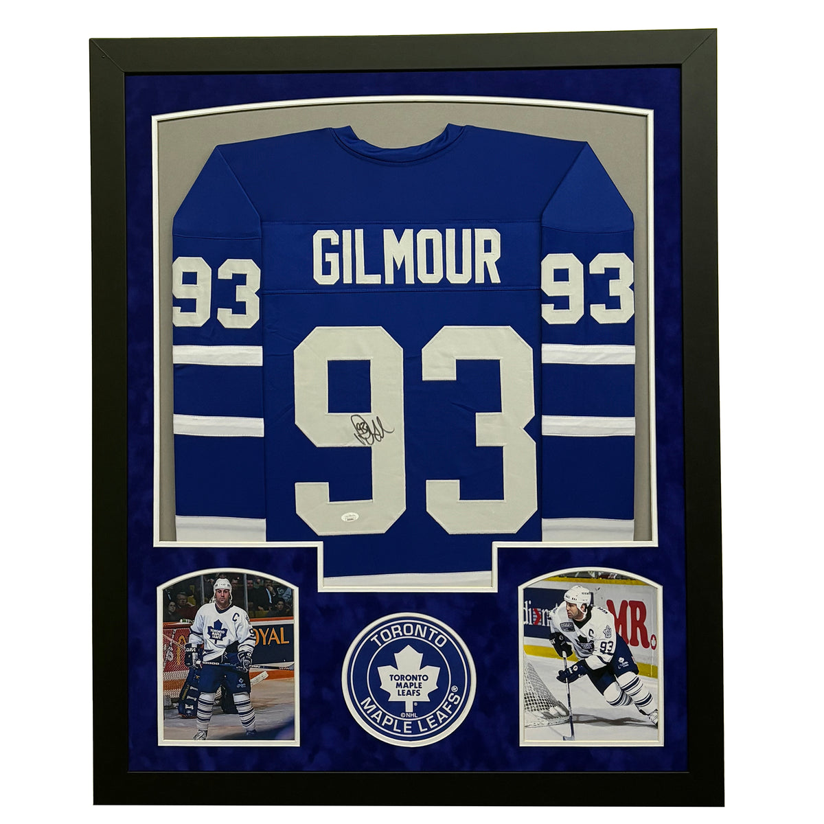 Doug Gilmour Signed Blue Custom Suede Matte Framed Hockey Jersey (JSA ...