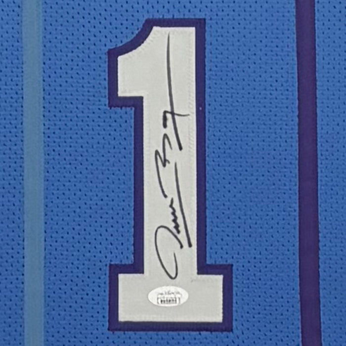 Muggsy Bogues Signed Charlotte Blue Custom Suede Matte Framed Basketball Jersey