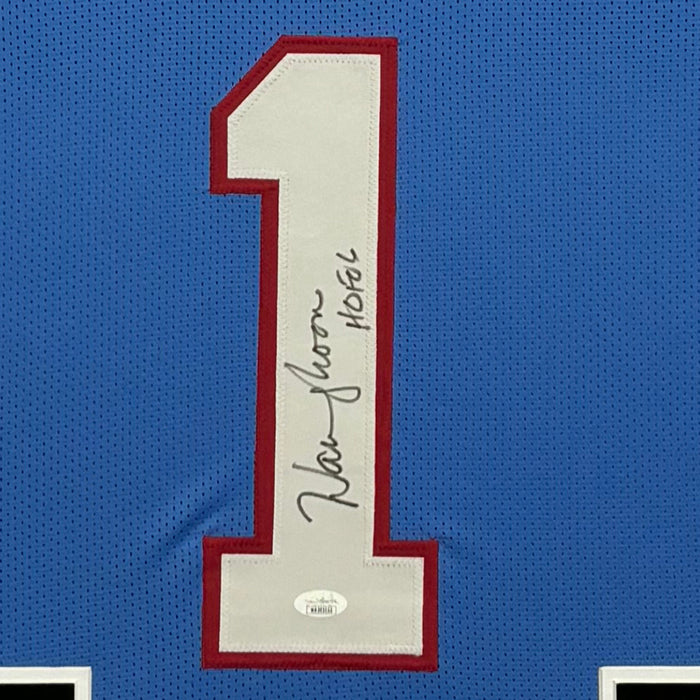 Warren Moon Signed Blue Custom Suede Matte Framed Football Jersey