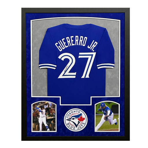 Vladimir Guerrero Jr Signed Toronto Blue Custom Suede Matte Framed Baseball Jersey