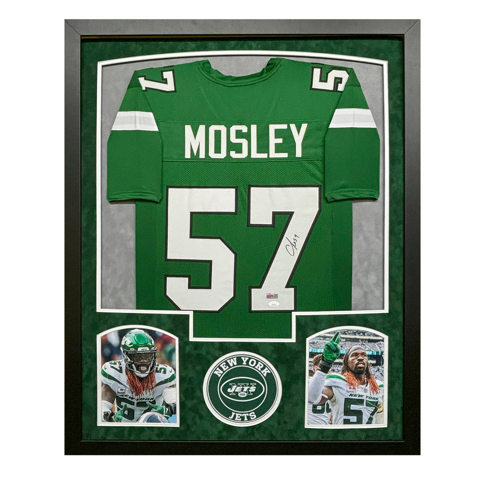 C.J. Mosley Signed New York Green Custom Suede Matte Framed Football Jersey (JSA)