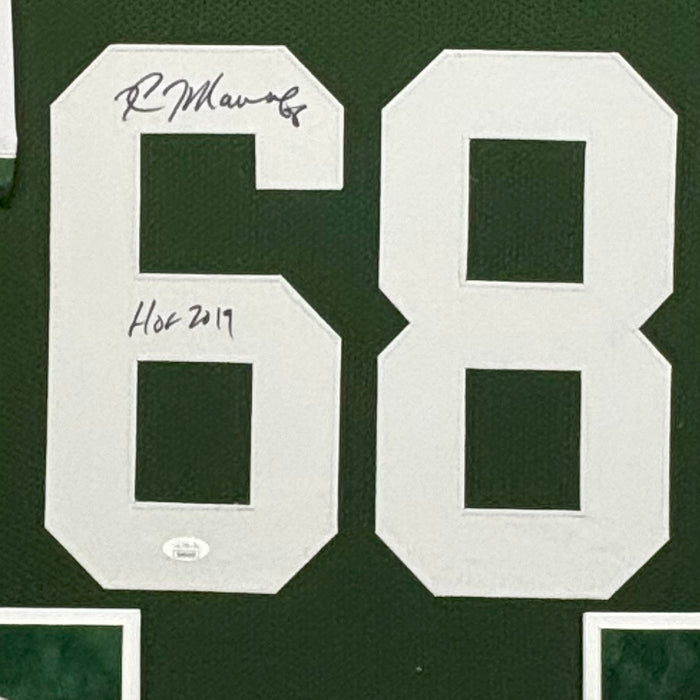 Kevin Mawae Signed HOF 2019 New York Green Custom Suede Matte Framed Football Jersey (JSA)