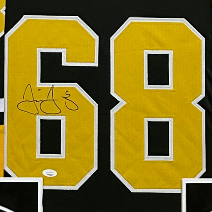 Jaromir Jagr Signed Pittsburgh Black Custom Suede Matte Framed Jersey