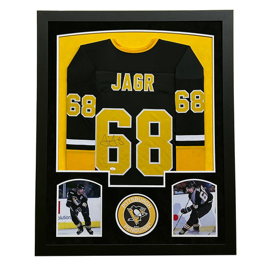 Jaromir Jagr Signed Pittsburgh Black Custom Suede Matte Framed Jersey