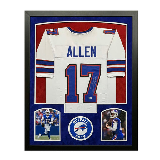 Josh Allen Signed Buffalo White Custom Suede Matte Framed Football Jersey (Beckett)