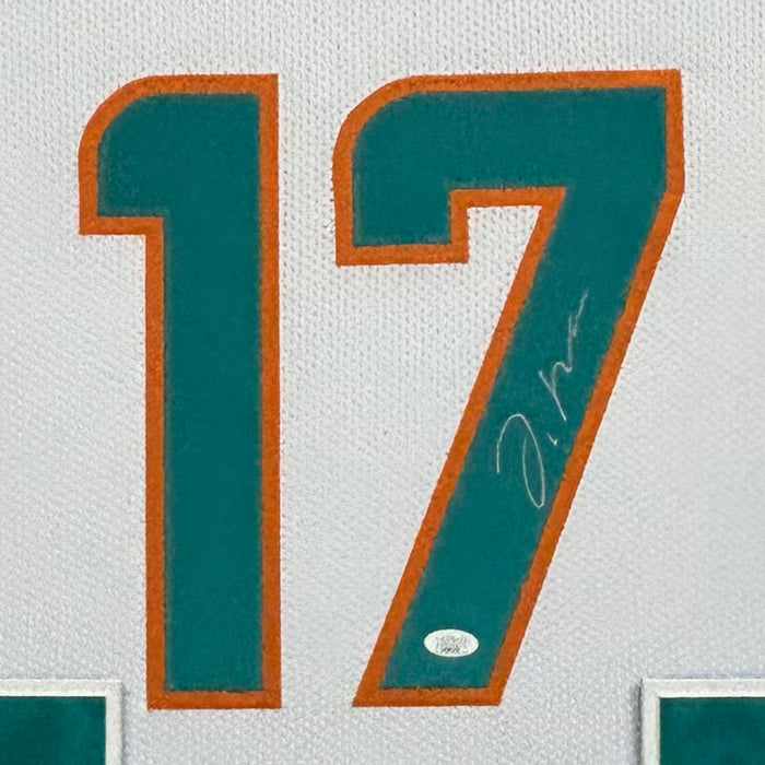 Jaylen Waddle Signed Miami White Custom Suede Matte Framed Football Jersey (JSA)