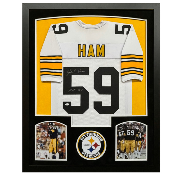 Jack Ham Signed White HOF 88 Custom Suede Matte Framed Football Jersey (JSA)