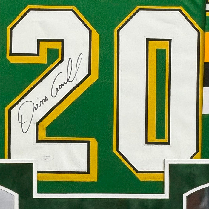 Dino Ciccarelli Signed Minnesota Green Custom Suede Matte Framed Hockey Jersey (JSA)