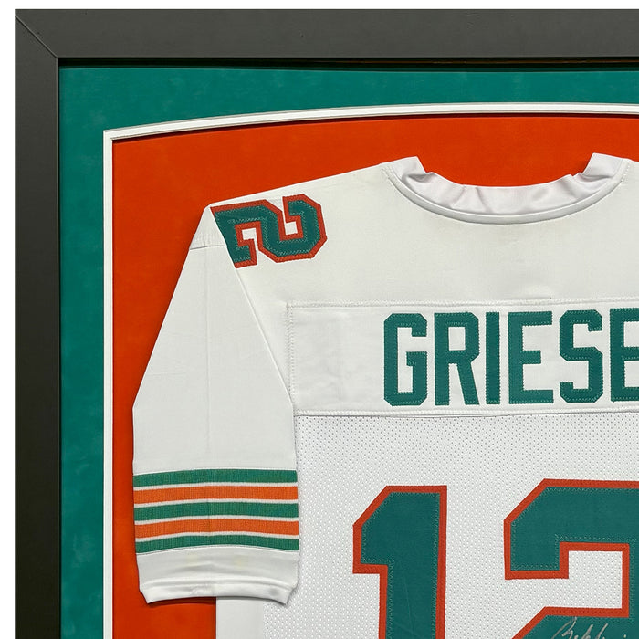 Bob Griese Signed White Custom Suede Matte Framed Football Jersey (Beckett)