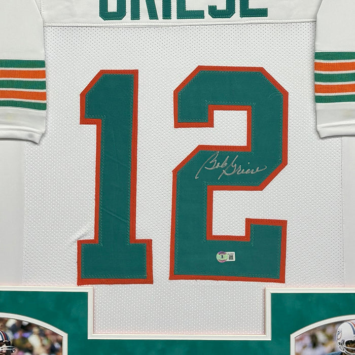 Bob Griese Signed White Custom Suede Matte Framed Football Jersey (Beckett)