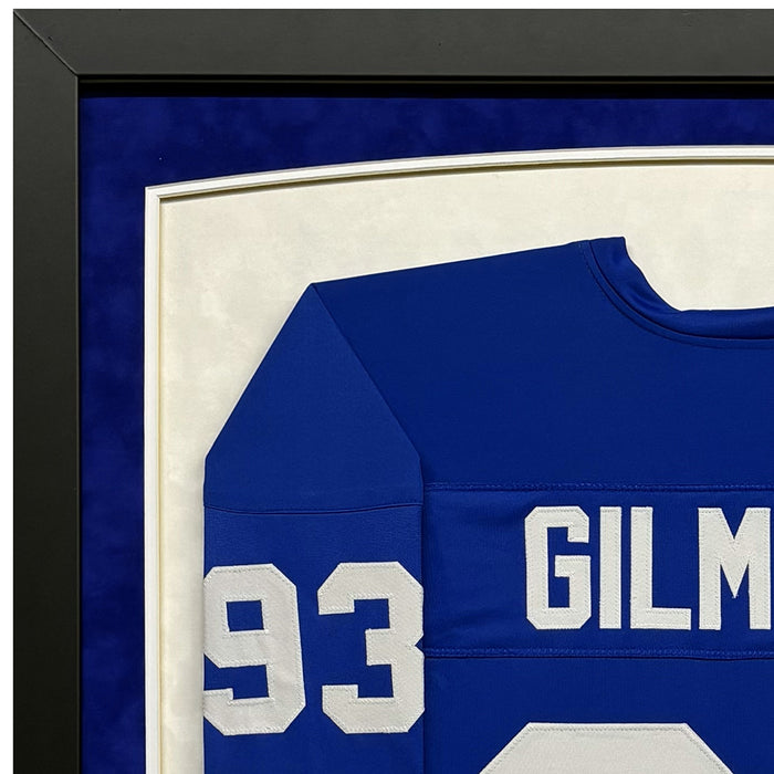 Doug Gilmour Signed Blue Custom Suede Matte Framed Hockey Jersey (JSA)