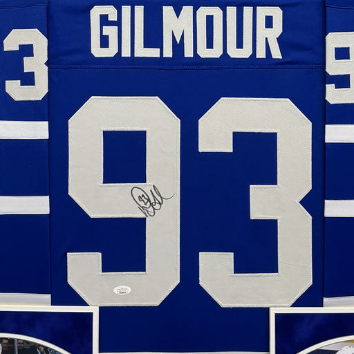 Doug Gilmour Signed Blue Custom Suede Matte Framed Hockey Jersey (JSA)