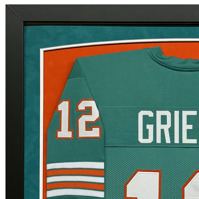 Bob Griese Signed Miami Teal Custom Suede Matte Framed Football Jersey (Beckett)