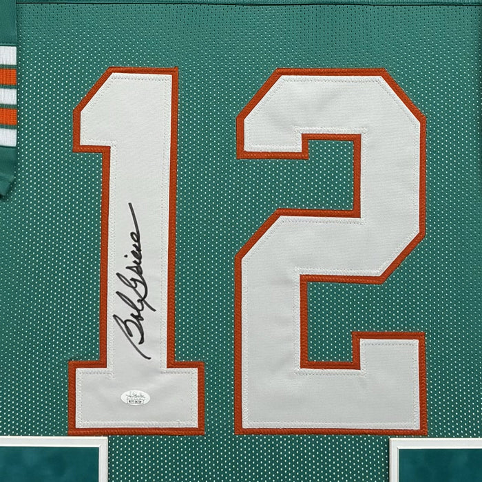 Bob Griese Signed Miami Teal Custom Suede Matte Framed Football Jersey (Beckett)