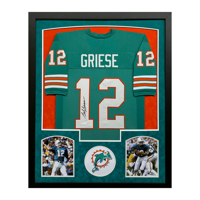 Bob Griese Signed Miami Teal Custom Suede Matte Framed Football Jersey (Beckett)