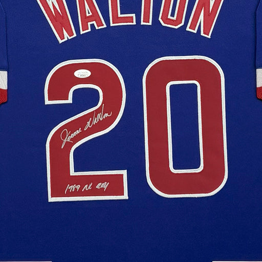 Jerome Walton Signed 1989 NL ROY Chicago Blue Custom Suede Matte Framed Baseball Jersey (JSA)