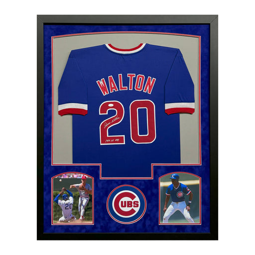 Jerome Walton Signed 1989 NL ROY Chicago Blue Custom Suede Matte Framed Baseball Jersey (JSA)