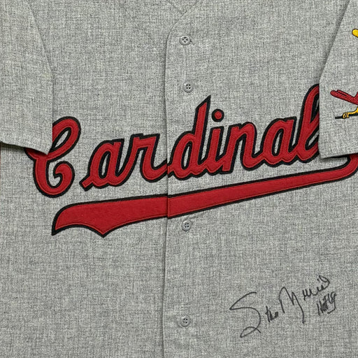 Stan Musial Signed HOF 69 St. Louis Cardinals Grey Custom Suede Matte Framed Baseball Jersey (PSA)