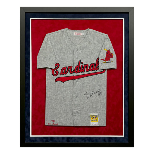 Stan Musial Signed HOF 69 St. Louis Cardinals Grey Custom Suede Matte Framed Baseball Jersey (PSA)