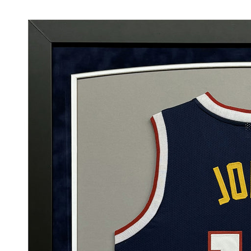 Nikola Jokic Signed Denver Blue Custom Suede Matte Framed Basketball Jersey (JSA)