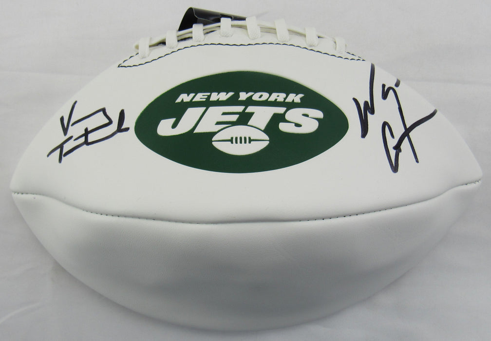 Vinny Testaverde Wayne Chrebet Signed Jets Logo Football JSA