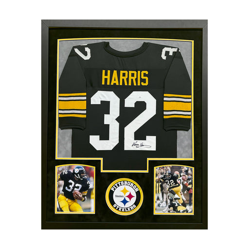 Franco Harris Signed Pittsburgh Black Custom Suede Matte Framed Football Jersey