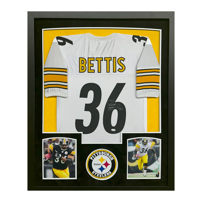 Jerome Bettis Signed Pittsburgh White Custom Suede Matte Framed Football Jersey