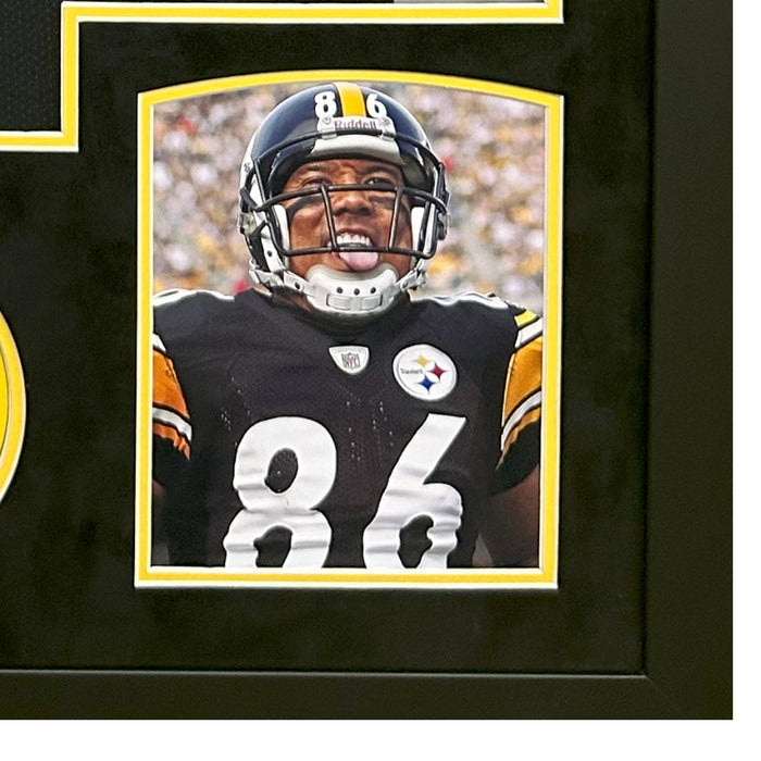 Hines Ward Signed Black Custom Suede Matte Framed Football Jersey (Beckett)