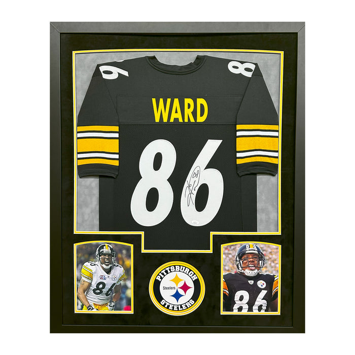 Hines Ward Signed Black Custom Suede Matte Framed Football Jersey (Beckett)