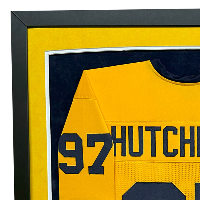 Aidan Hutchinson Signed Michigan Yellow Custom Suede Matte Framed Football Jersey