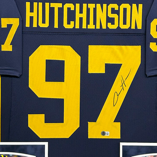 Aidan Hutchinson Signed Michigan Blue Custom Suede Matte Framed Football Jersey