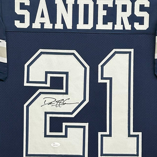 Deion Sanders Signed Dallas Blue Stat Suede Matte Framed Football Jersey