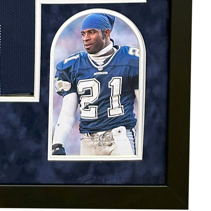 Deion Sanders Signed Dallas Blue Stat Suede Matte Framed Football Jersey